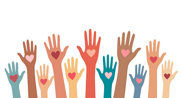 Hands with hearts raised to the sky
