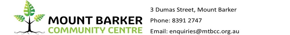 Mount Barker Community Centre's Home Page