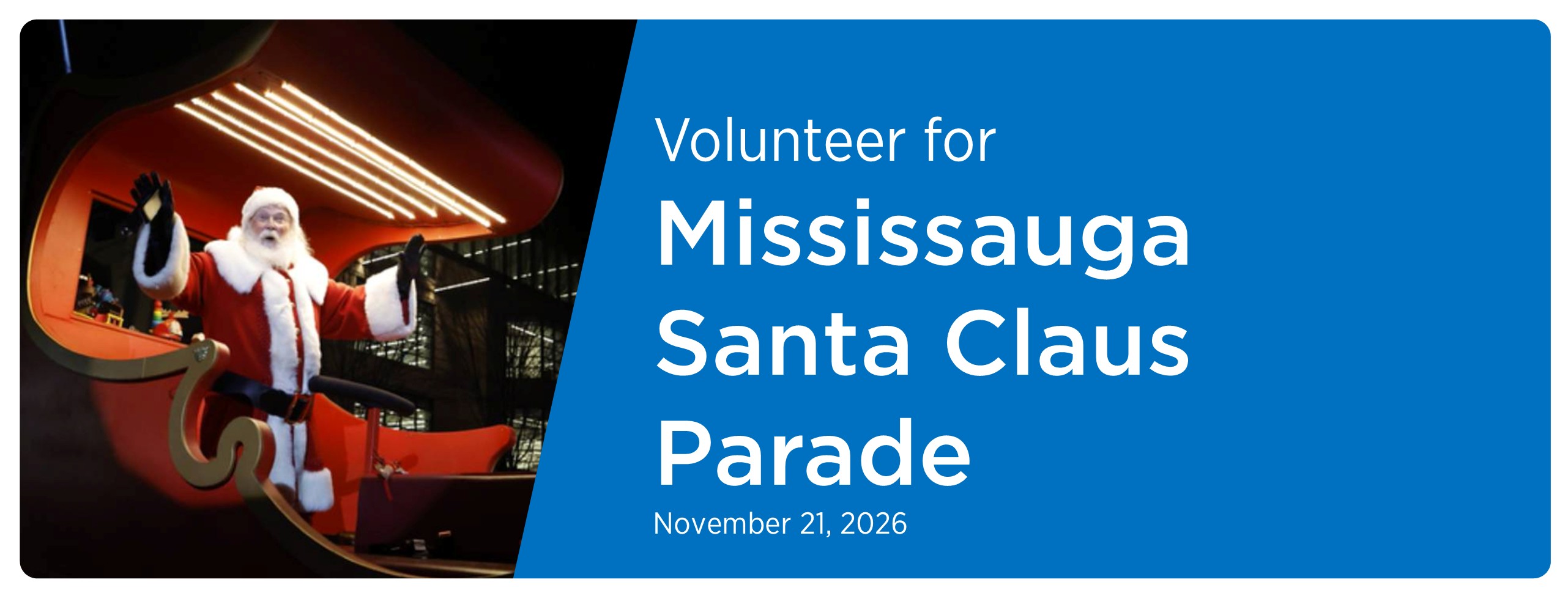 Cover photo for the Special Events section of the volunteer portal. The image as a Santa Claus in red and white attire on a large sleigh.