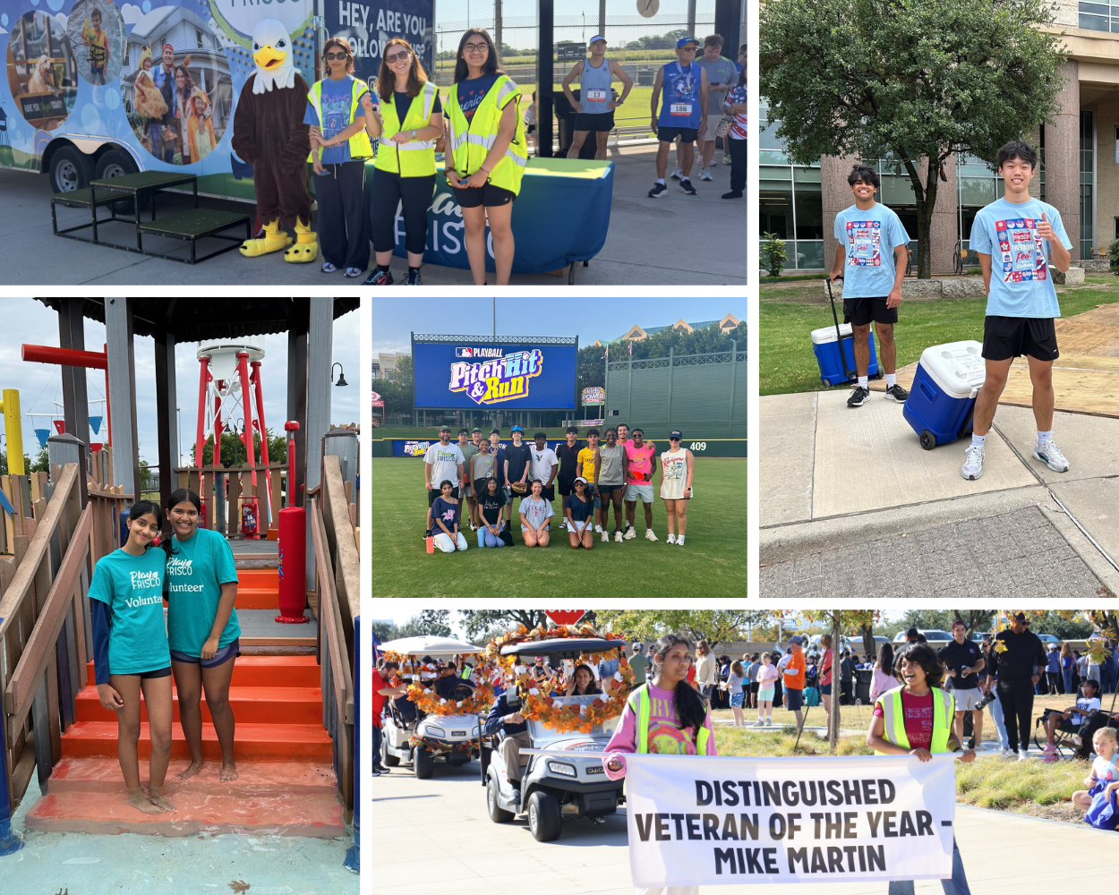 Collage of photos of volunteers helping at special events. 