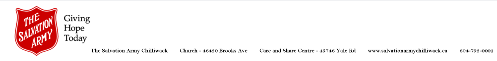 Salvation Army Chilliwack Care and Share Centre's Home Page